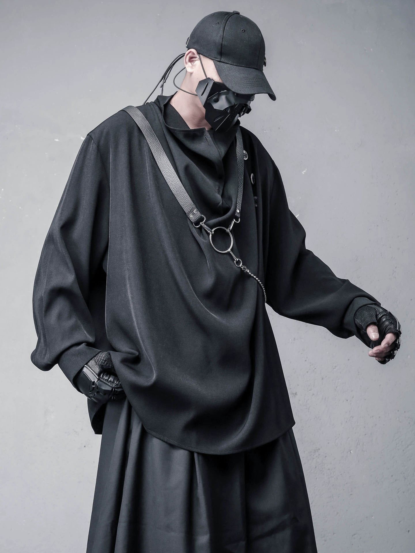 Draped High-Neck Long Sleeve  T-shirt WN22456