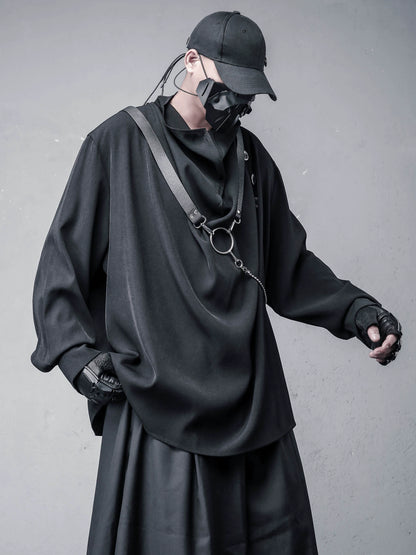 Draped High-Neck Long Sleeve  T-shirt WN22456