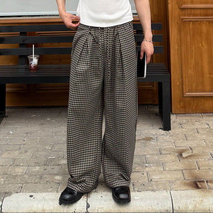 Check Pleats Wide Leg Trousers WN25006