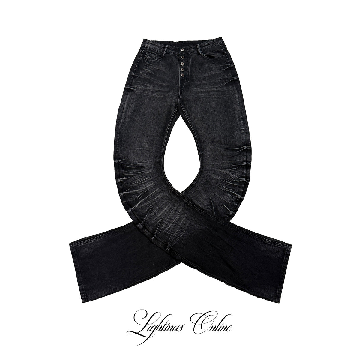 Whisker Washed Curved Seam Denim Jeans WN27311