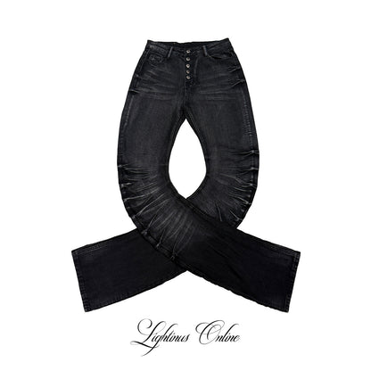 Whisker Washed Curved Seam Denim Jeans WN27311