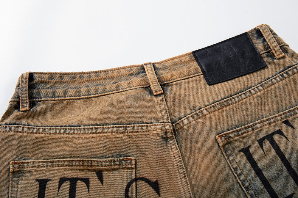 Letter Graphic Wide Leg Denim Jeans WN27800