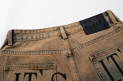 Letter Graphic Wide Leg Denim Jeans WN27800