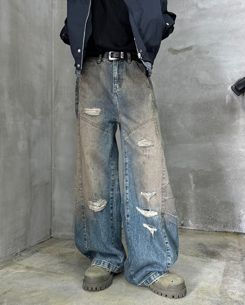 Damage Design Wide Leg Denim Jeans WN21169