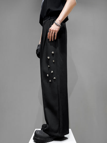Metal Button Draped Wide Leg Trousers WN23868