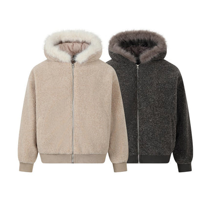 Hooded Lamb Fleece Zipper Puffer Jacket WN21929