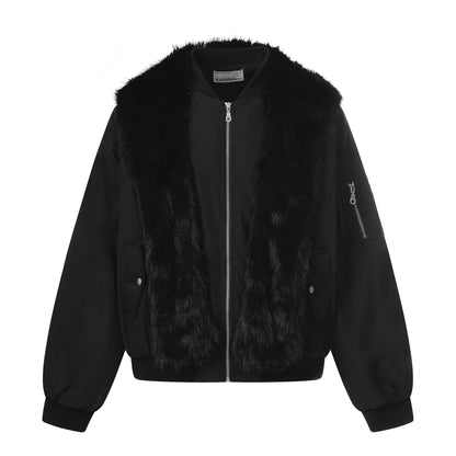 Fake Fur Collar Hooded Straight Hem Zipper Jacket WN21882