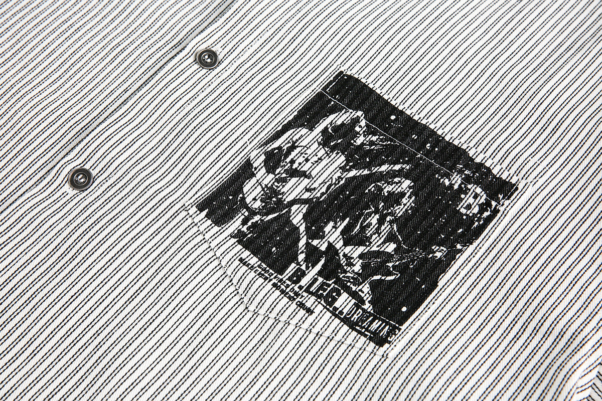 Graphic Print Stripe Frayed Long Sleeve Shirt WN23042