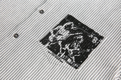 Graphic Print Stripe Frayed Long Sleeve Shirt WN23042