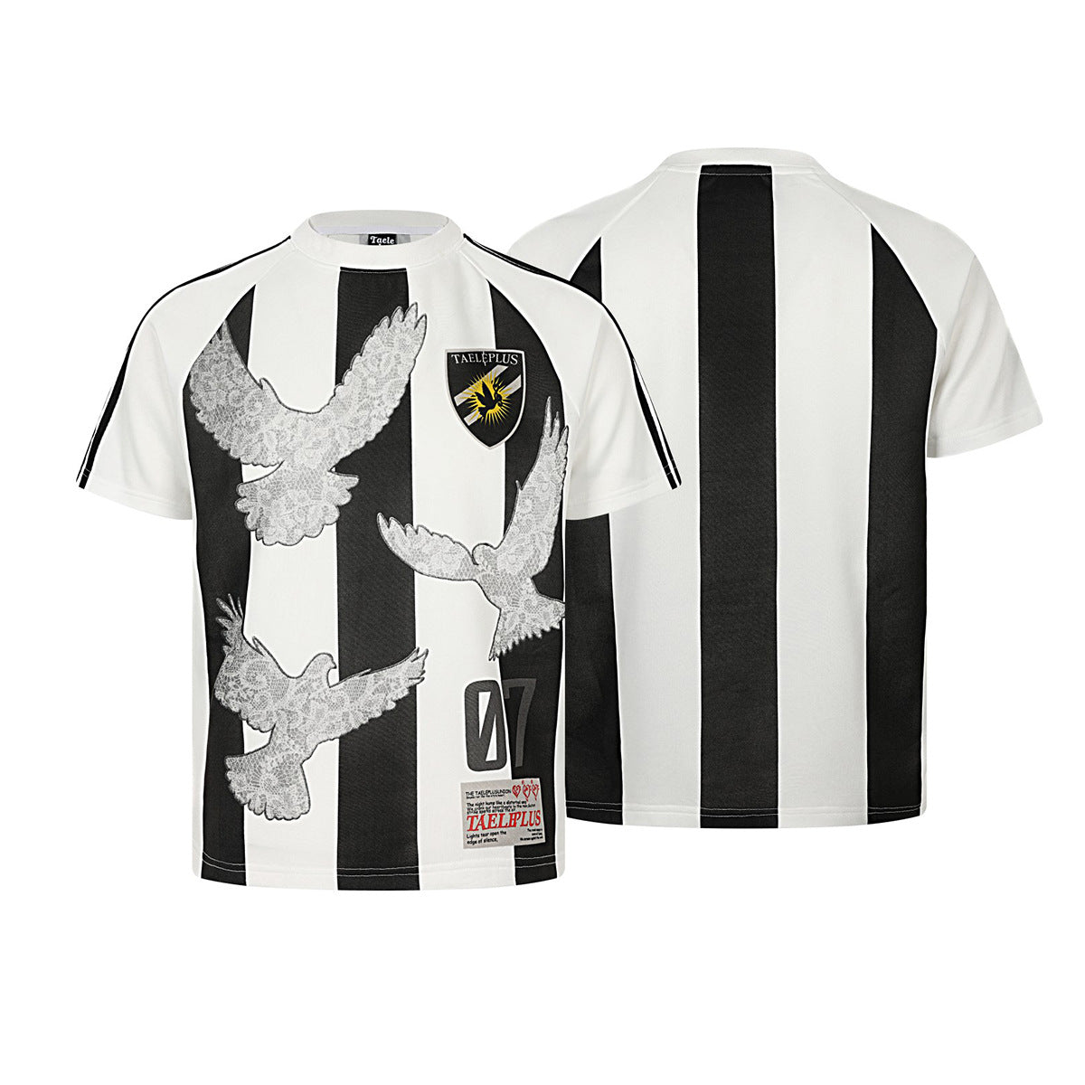 Stripe Bird Embroidery Short Sleeve T-Shirt WN25449