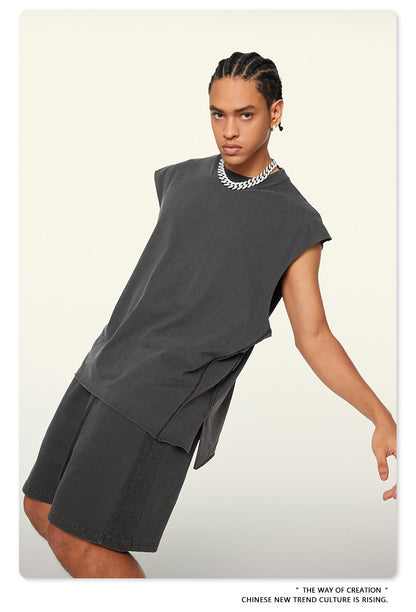 Washed Oversize Sleeveless T-Shirt WN6069