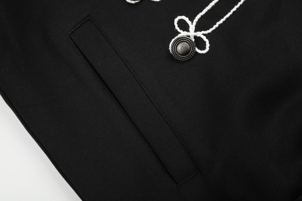 Knot Embroidery Metal Stud Cross Zipper Hoodie WN27796
