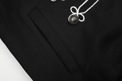 Knot Embroidery Metal Stud Cross Zipper Hoodie WN27796