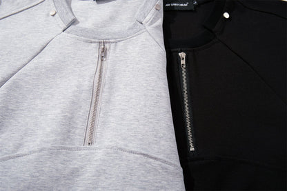 Half Zipper High-Neck Structured Short Sleeve T-Shirt WN26874
