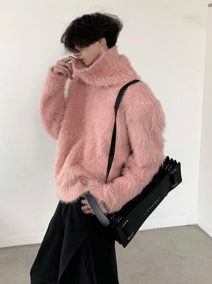 Fake Fur Stand Neck Knit Sweater WN9110