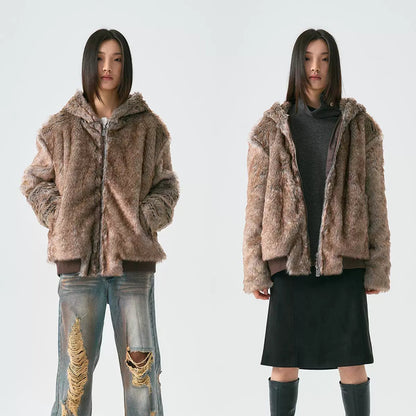 Fake Fur Hooded Zipper Jacket WN19025