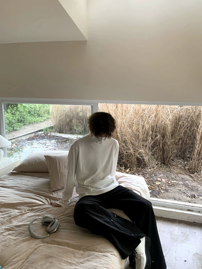 Plain High-Neck Long Sleeve T-Shirt WN19735