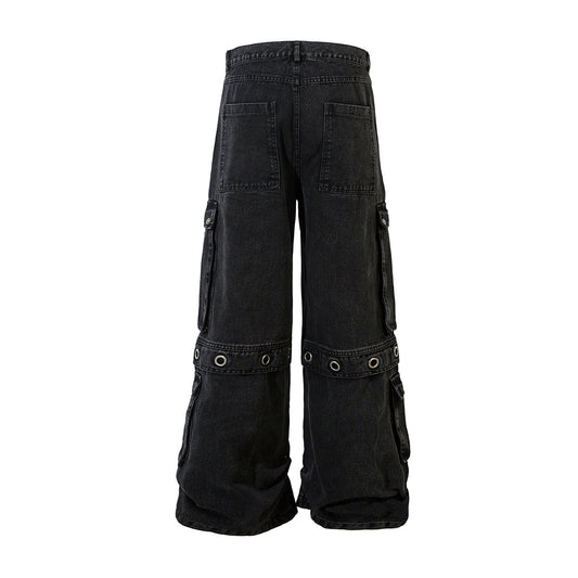 Washed Eyelet Cargo Denim Jeans WN25447