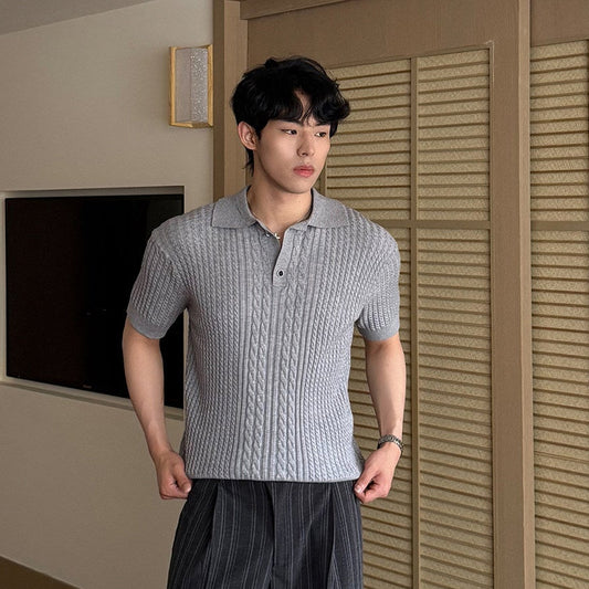 Cable Knit Short Sleeve Polo Shirt WN24966