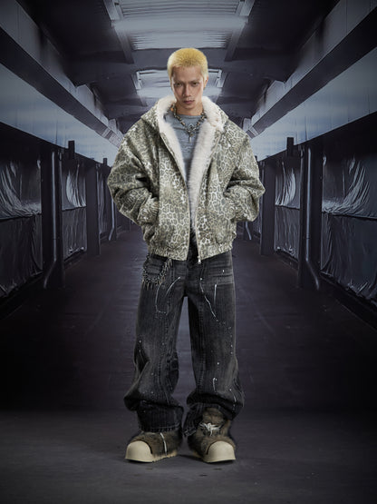 Leopard Print Fake Fur Hooded Padded Jacket WN22892