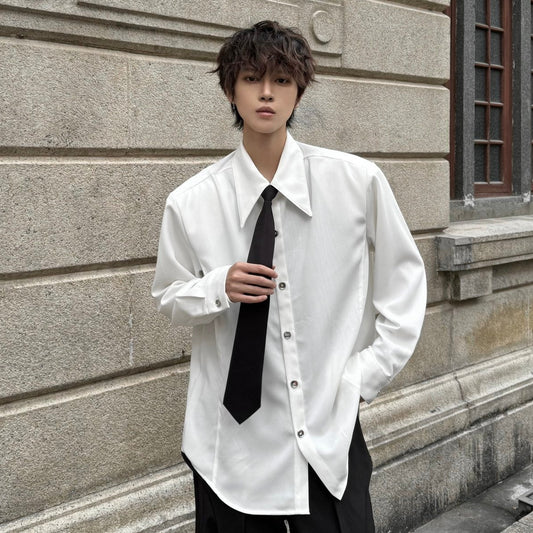 With Tie Shoulder-Pad Wrinkle-Resistant Oversize Long Sleeve Shirt WN23182
