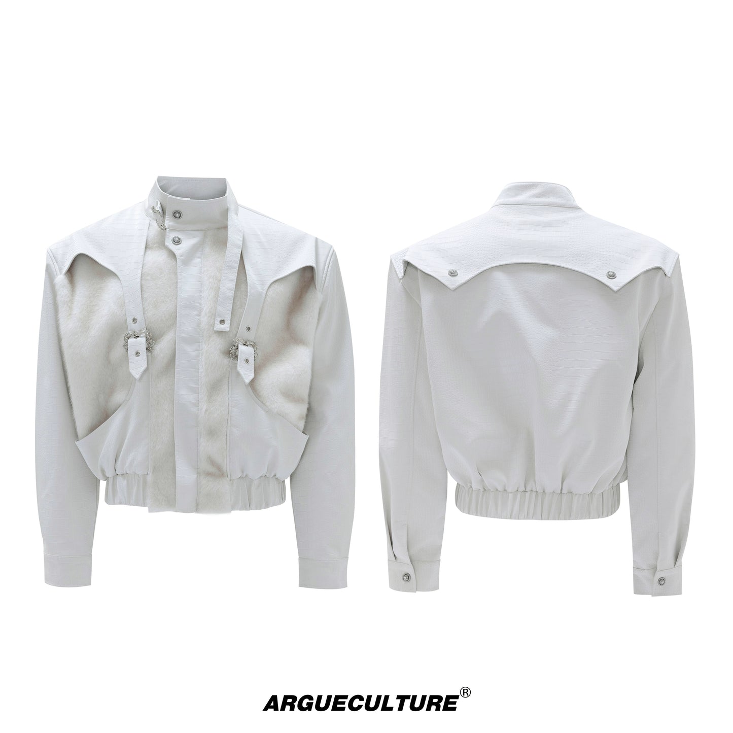 Deconstructed Fake Layered Crocodile Texture Furry PU Leather Jacket WN21723