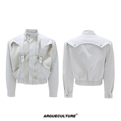 Deconstructed Fake Layered Crocodile Texture Furry PU Leather Jacket WN21723