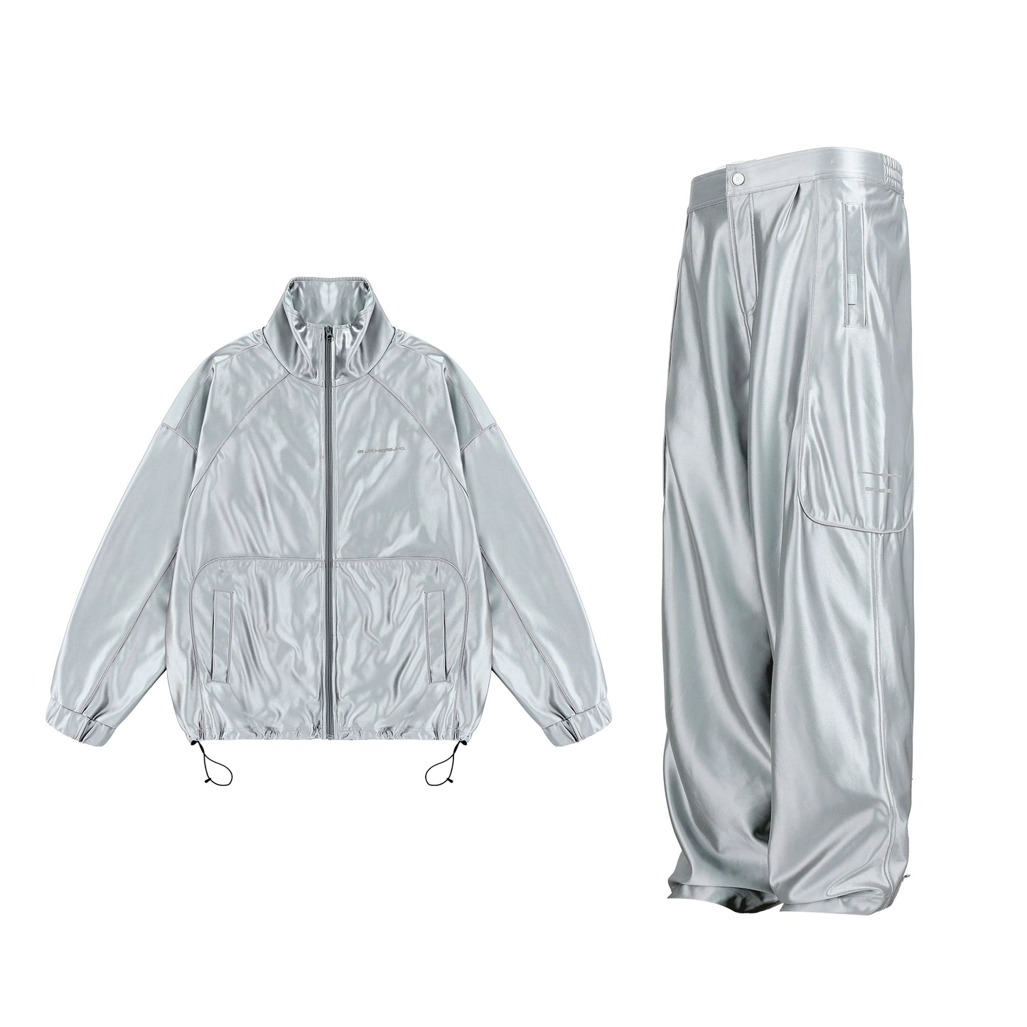 Stand Neck Sporty Jacket & Wide-leg Sporty Pants Setup WN9761