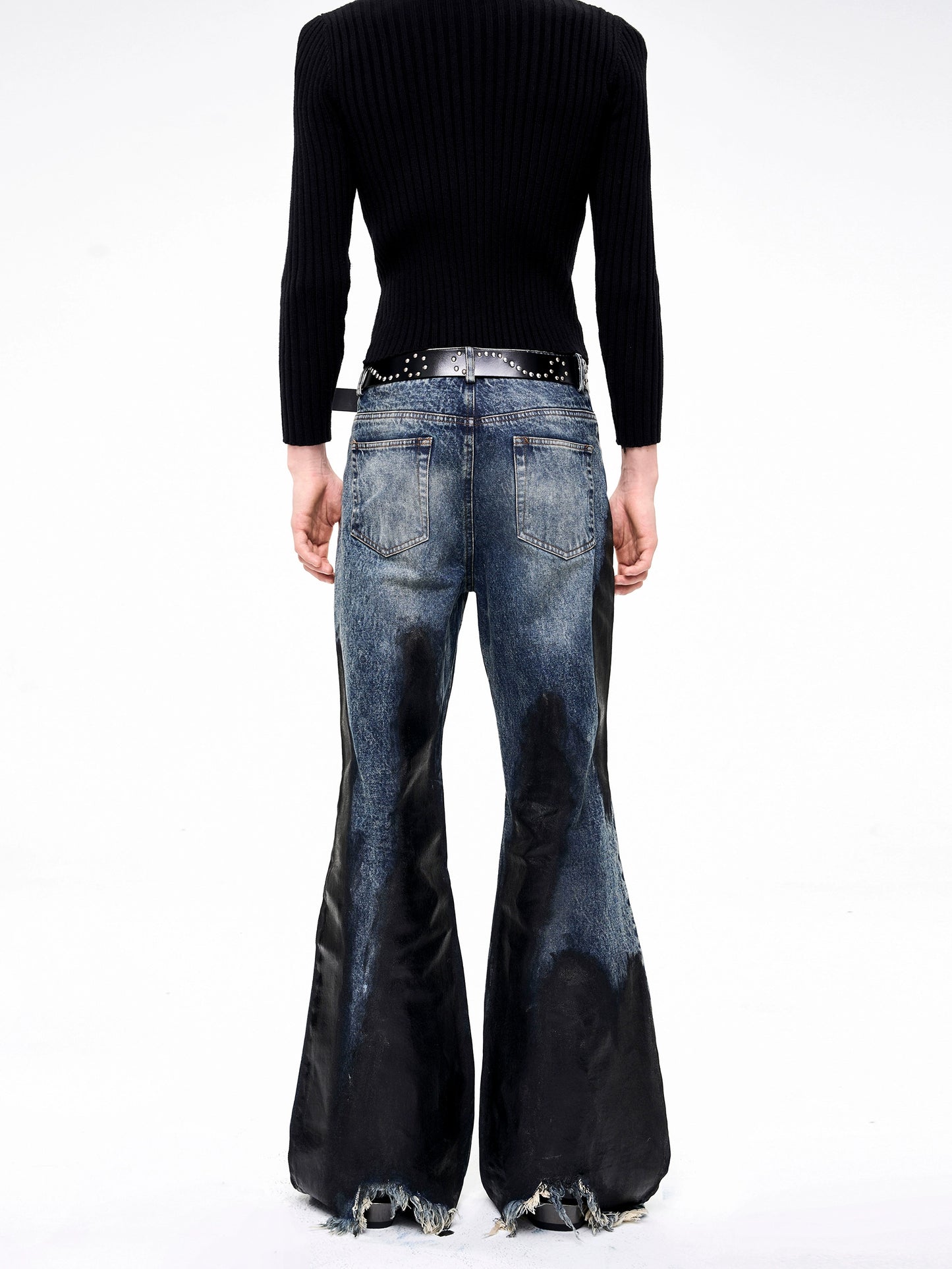 Wax Wash Damage Whisker Flare Denim Jeans WN21813