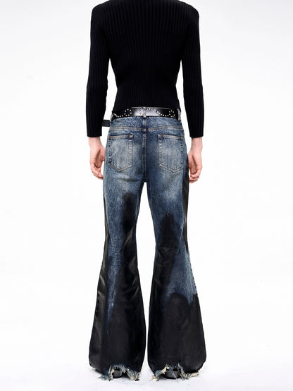Wax Wash Damage Whisker Flare Denim Jeans WN21813