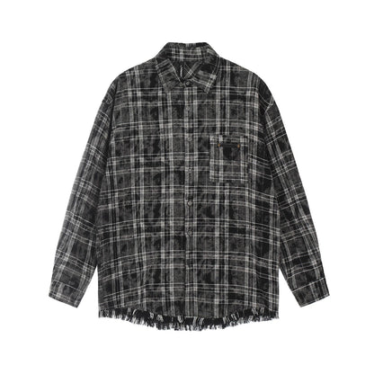 Oversize Damage Plaid Long Sleeve Shirt WN6957