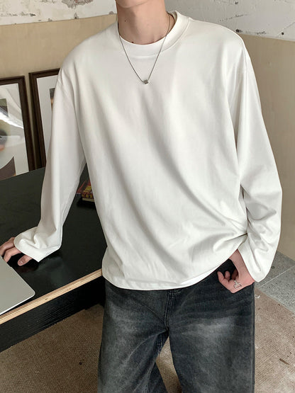 Solid Color Round Neck Long Sleeve T-shirt WN24961