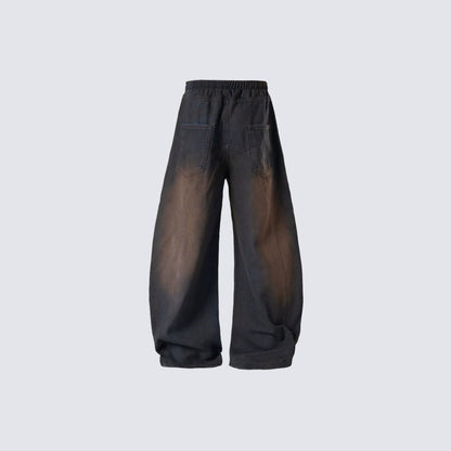 Damage Cargo Pocket Drawstring Wide Leg Denim Jeans WN27995
