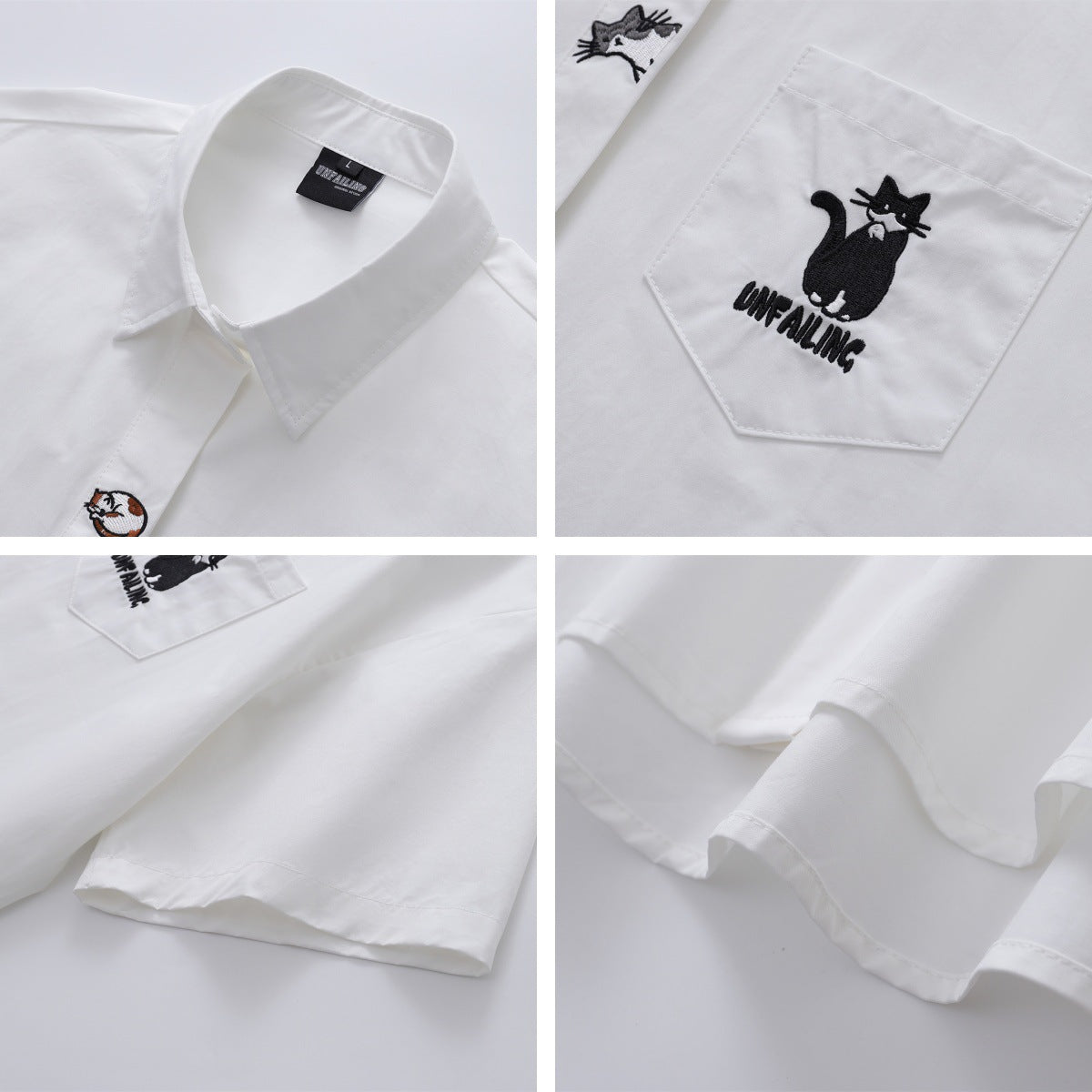 Cat Embroidery Oversize Short Sleeve Shirt WN26845