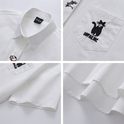 Cat Embroidery Oversize Short Sleeve Shirt WN26845