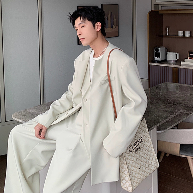 Fake Layered Tailored Jacket & Wide Leg Trousers Setup WN20399