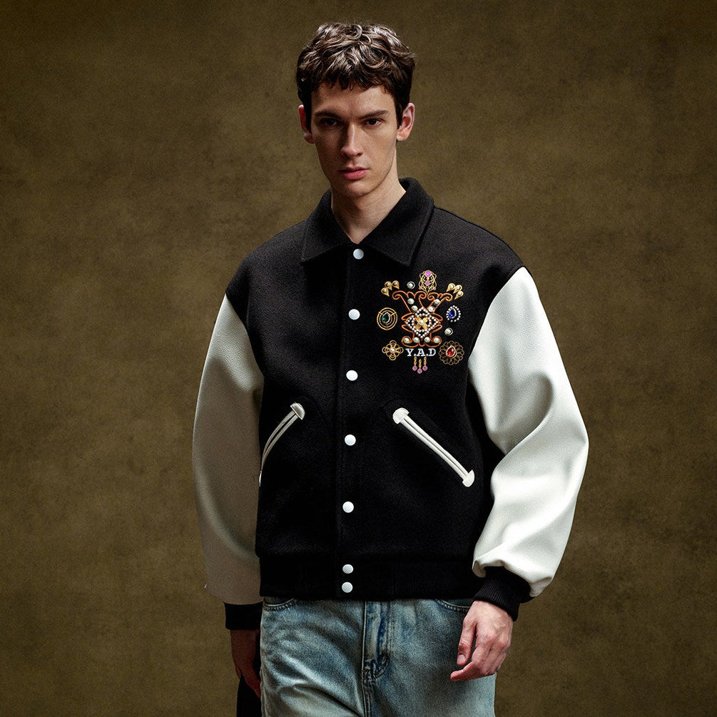 Embroidery Button-Front Varsity Jacket WN23211