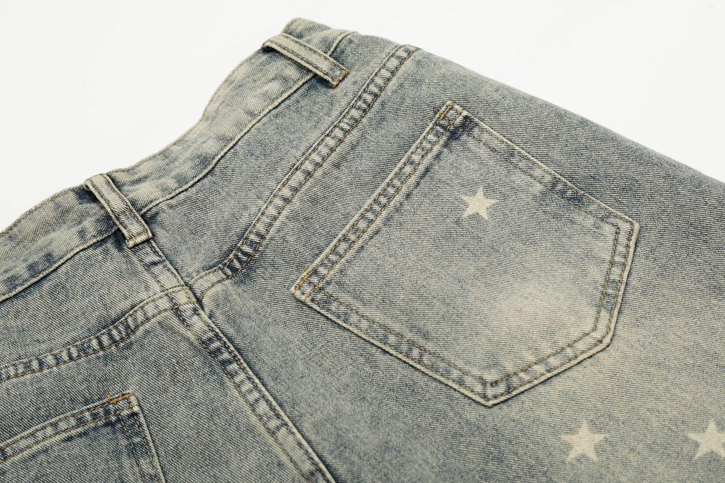 Star Print Curved Denim Jeans WN25482