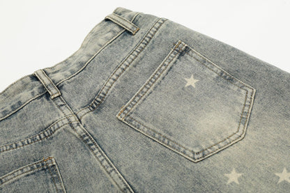 Star Print Curved Denim Jeans WN25482