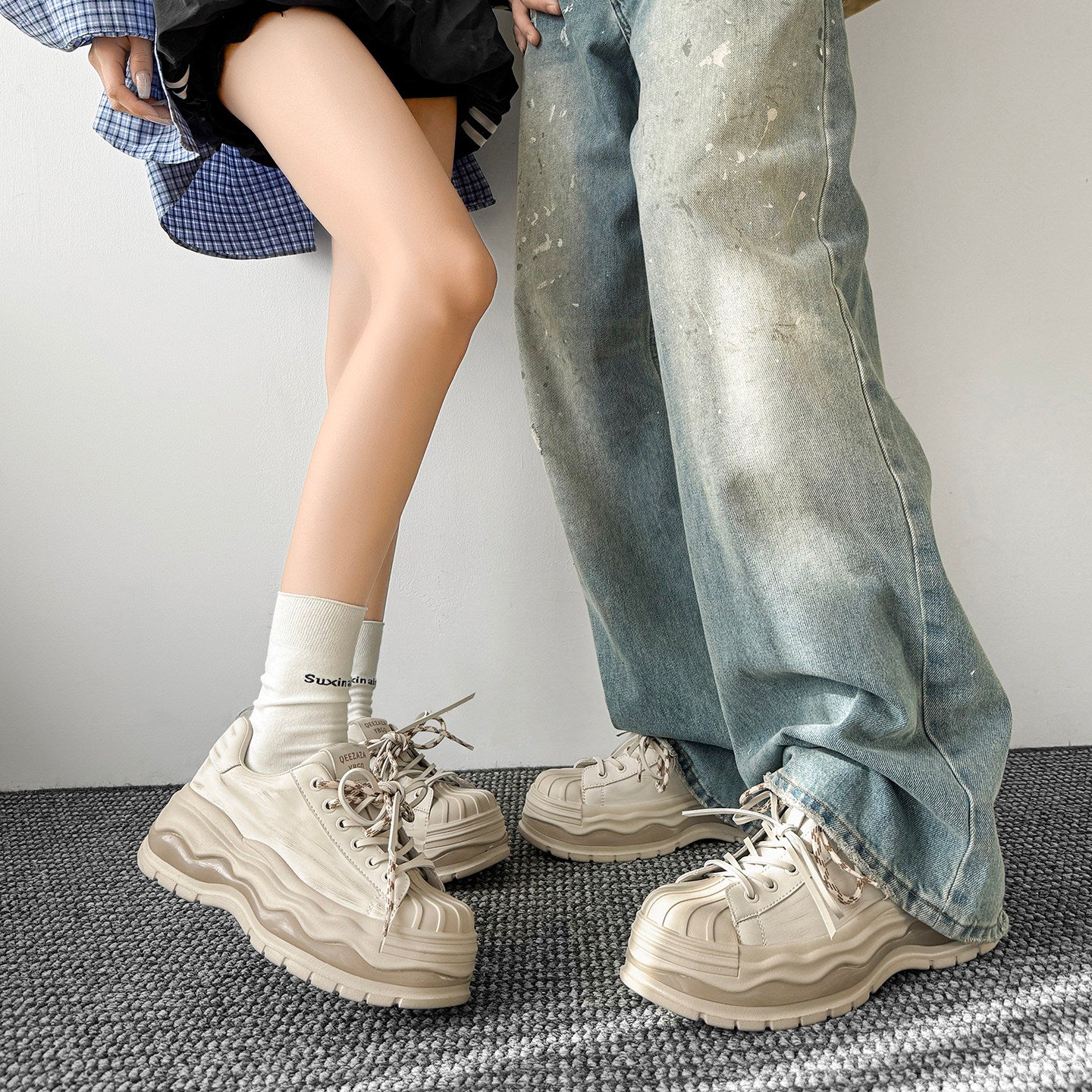 Chunky Shell Toe Platform Lace-Up Sneakers WN24517