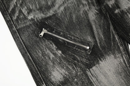 Paint Brush Zipper Design Micro Flare Denim Jeans WN16171