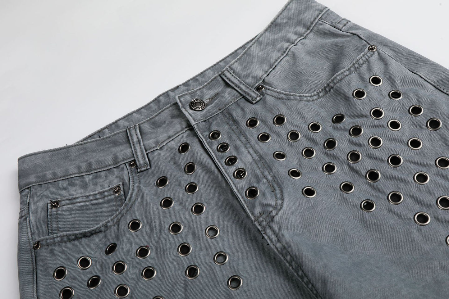 Washed Eyelet Wide Leg Denim Jeans WN25959