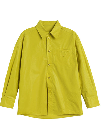 Oversize Solid Coated Long Sleeve Shirt WN13359
