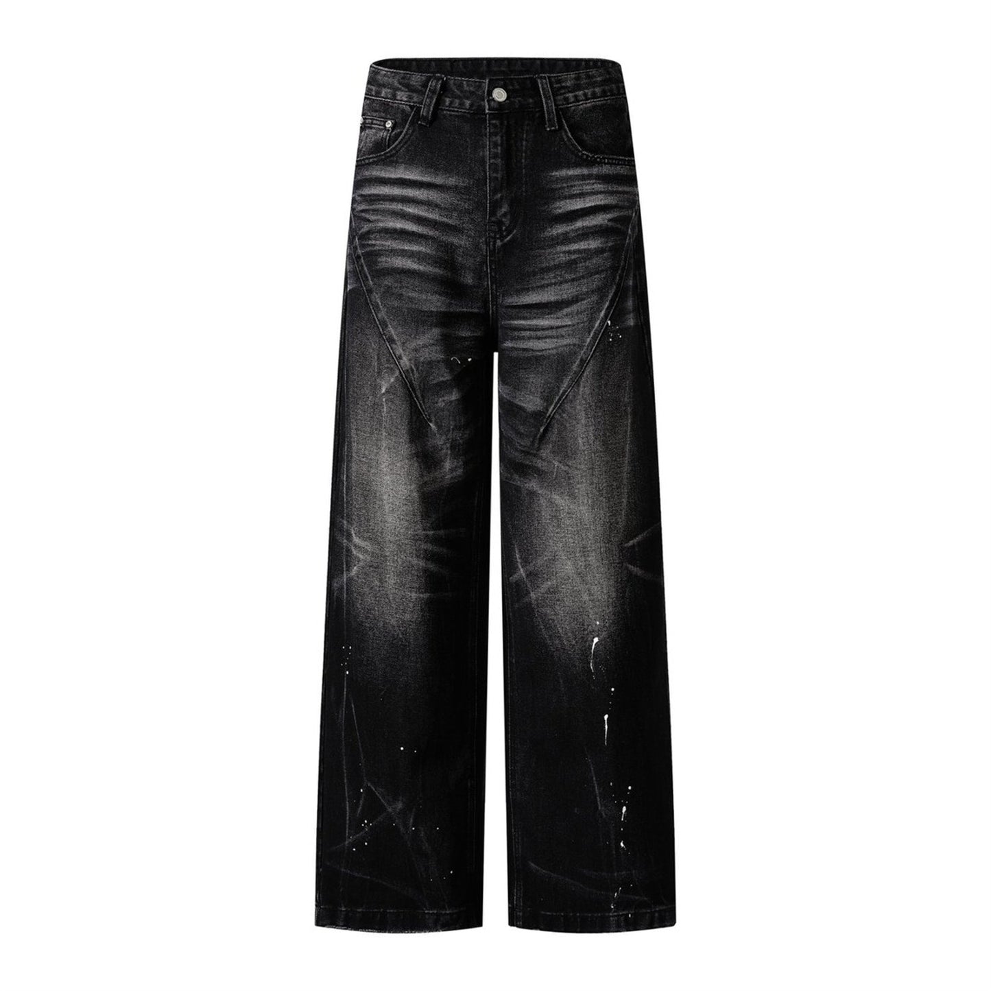 Whisker Paint Straight Denim Jeans WN26759
