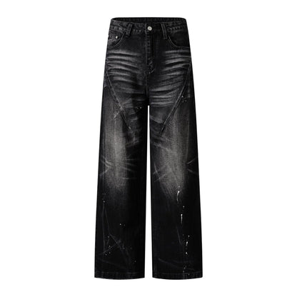 Whisker Paint Straight Denim Jeans WN26759