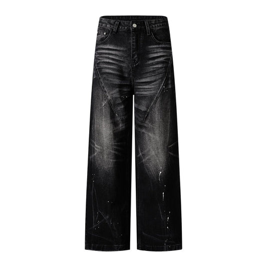 Whisker Paint Straight Denim Jeans WN26759