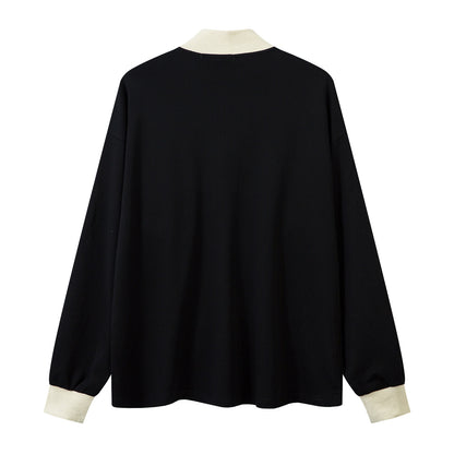 Half Zipper High-Neck Stripe Letter Print Long Sleeve T-Shirt WN26871