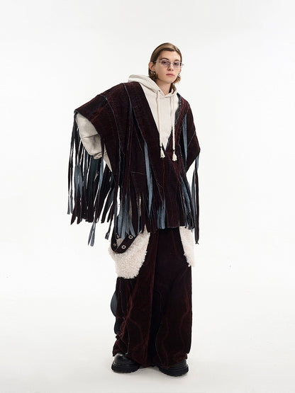 Velvet Tassel Cape-Style Layered Hoodie & Pants Setup WN12109