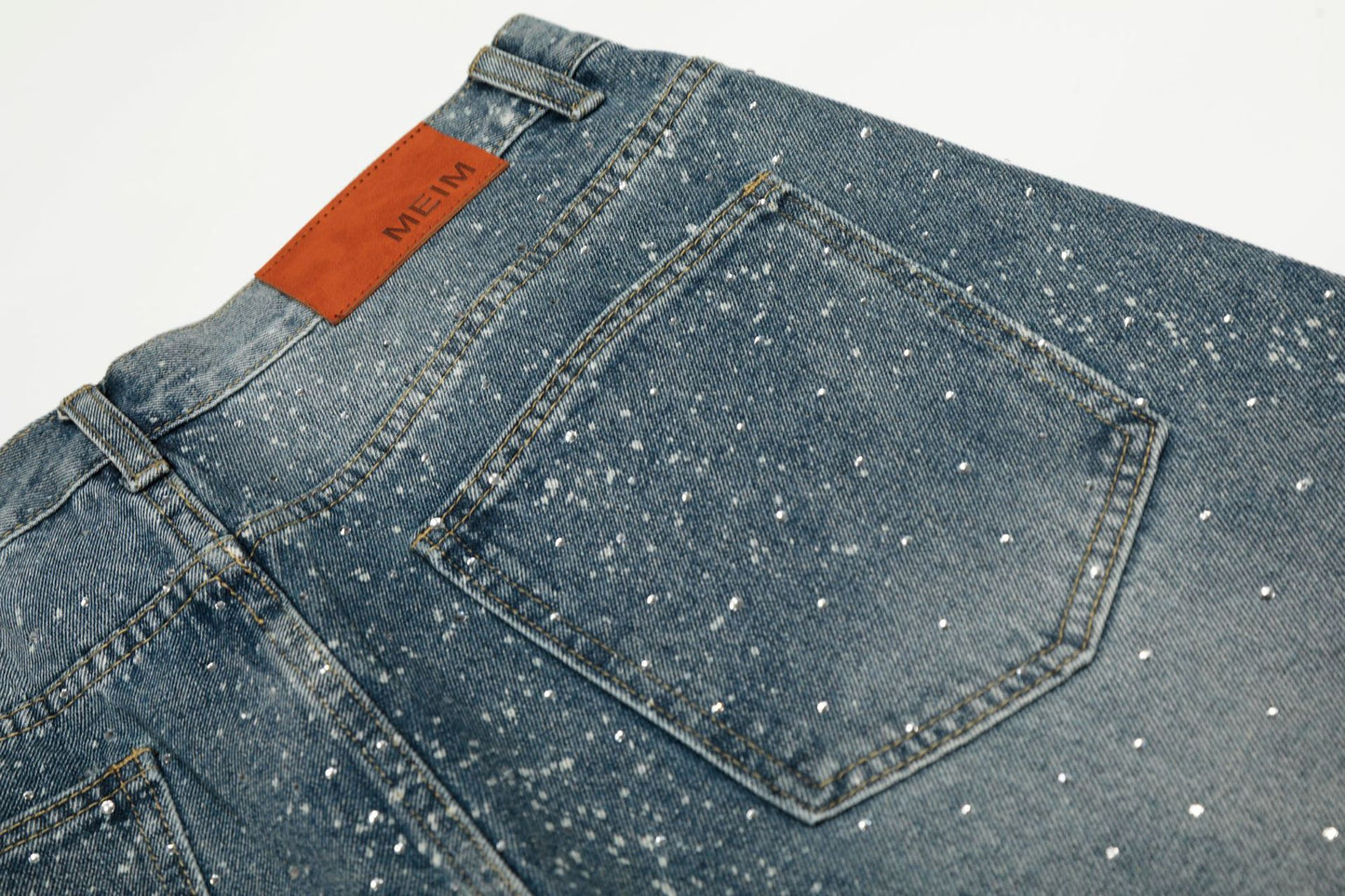 Paint Splatter Washed Wide Leg Denim Jeans WN26146