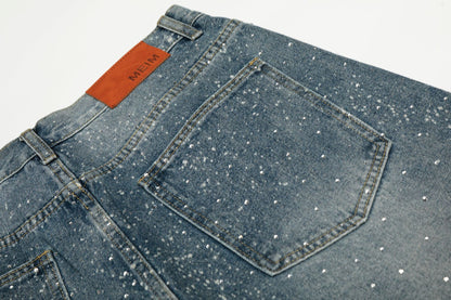Paint Splatter Washed Wide Leg Denim Jeans WN26146